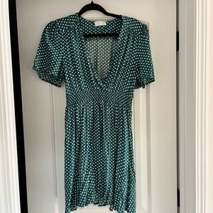 Elegant Teal Polka Dot Mini Dress